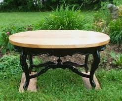 This Pin Is An Oval Coffee Table I Put Together The Base Is A Salvaged Base Circa 1920 And Painted Black With A A Painted Table Oval Coffee Tables Wood Slab