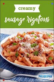 Creamy Sausage Rigatoni Ready In Only 25 Minutes This Delightful Mix Of Rigatoni Pasta Italian Frankf Sausage Rigatoni Italian Sausage Recipes Pasta Dishes