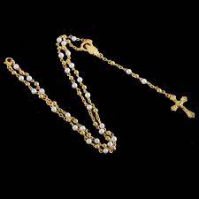 18k Yellow Gold Plated Jesus Crucifix Cross Strand Rosary Bead Chain Long 24 Necklace Pendant Diy Jewelry Beads Bracelet Mens Necklace Pendant Women Jewelry