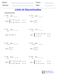 Free calculus worksheets with solutions, in pdf format, to download. Calculus Worksheets Limits And Continuity Worksheets
