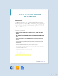 Free Deposit Operations Manager Job Ad And Description Template Word Apple Pages Google Docs In 2020 Job Description Template Jobs For Teachers Job Description