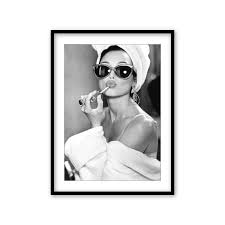 Black And White Framed Prints Uk Add Instant Style To Your Walls With This Framed Print Available In 4 Different Sizes Up To 49cm Audrey Hepburn Wall Art Audrey Hepburn Print Fashion Wall Art