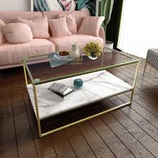 The kaiis gold glass top round coffee table is classic and neutral all in store and online purchases made prior to september 1, 2020 are final sale.we are committed to the safety of our. Tilly Lin Faux Marble Coffee Table Glass Top Coffee Table Cocktail Table With Gold Metal Legs Buy Online In Aruba At Aruba Desertcart Com Productid 116704758