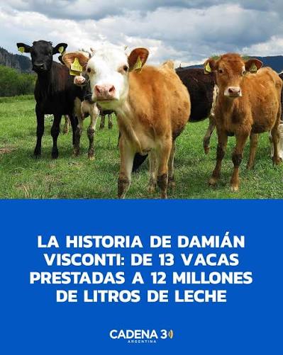 De vacas prestadas a un imperio lácteo La inspiradora historia de Damián Visconti muestra cómo la pasión y la perseverancia transforman sueños en realidad. https://www.cadena3.com/noticia/la-argentina-posible/la -historia-de-damian-visconti-de-13-vacas ...