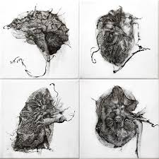 Sparks Of Life Surrealistic Cross Sections Of Heart Brain Lung Kidney The Sparks Of Life Drawing Series Unique Drawings Life Drawing Drawing Techniques