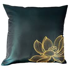 Amazon Com Contemporary Thai Silk Throw Pillow Cover Cushion Cover Gold Embroidered Large Lotus Design 16 X 16 Silk Throw Pillows Throw Pillows Pillows