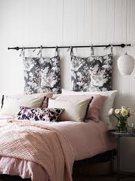 For A Versatile Alternative To A Headboard Hang Tie Top Cushions From A Curtain Pole Above The Bed Styli Pink Living Room Headboard Alternative Bedroom Decor