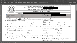 Oct 28, 2013 · soal tauhid q 5 ( madrasah) 1. Contoh Soal Fikih Kelas 5 Semester Ganjil