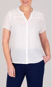 Maybe you would like to learn more about one of these? Anna Rose Lace Trim Crinkle Blouse Ecru Rose