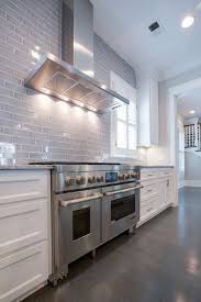 Kitchen With Gray Subway Tiled Backsplash Transitional Kitchen Kitchen Design Mosaic Tile Kitchen Grey Kitchen Tiles