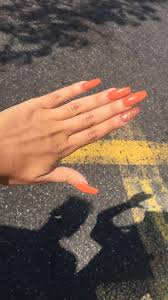 Fall Nails Burnt Orange Long Coffin Shape Acrylic Nails Orange Nails Orange Acrylic Nails Fall Acrylic Nails