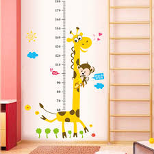 Us 0 97 39 Off 3d Cartoon Animal Giraffe Monkey Flower Cloud Height Chart Wall Sticker Kids Room Living Room Bedroom Wall Art Sticker Poster In