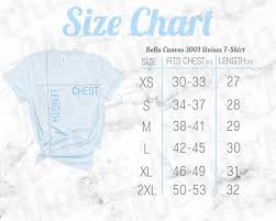 Bella Canvas Size Chart Mockup 3001 Unisex Crewneck Sky Blue T Shirt Blue Text And White Marble Background
