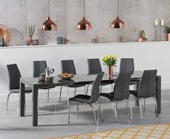 Monumental round travertine dining table with 130 cm diameter and an exceptional foot. Large Dark Grey High Gloss Dining Table 10 Chairs Homegenies
