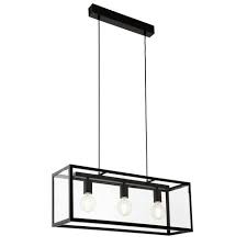 Eglo 49393 Charterhouse Black Clear Glass 3 Lamp Rectangular Pendant Light Rectangular Pendant Light Ceiling Lights Interior Lighting