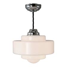 3 x daelim opal glass shades. Art Deco Chrome Ceiling Pendant With Stepped Opal Glass Shade