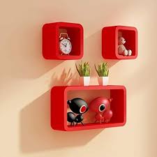 Use the shelf to hold a decorative object or lean artwork against the wall! Modern Rectangle Wooden Wall Shelves Set Of Shelves 3 Red