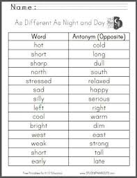 As Different As Night And Day Antonyms Worksheet Student Handouts Opposites Worksheet Antonyms Worksheet English Worksheets For Kids