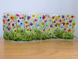 Fused Glass Flowers Poppies Rainbow Teacher Gift Meadow Scene Rainbow Pride Handmade Gift Fused Glass Art Rainbow Art Flower Art Rainbow Art Flower Art Fused Glass Art