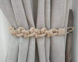 Jute Rope Curtain Tie Back Nautical Tiebacks Rope Curtain Etsy Rope Curtain Tie Back Curtain Tie Backs Curtains