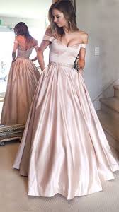 A Line Off The Shoulder Pearl Pink Prom Dress With Beading Pockets Simple Prom Dress Formal Dresses Prom Dresses