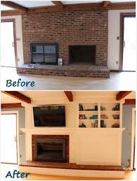 Whitewashing brick & custom surround. Fireplace Remodel Diy A Fireplace Facade To Cover An Old Brick Fireplace Without Painting The Fireplace Facade Brick Fireplace Remodel Fireplace Remodel Diy