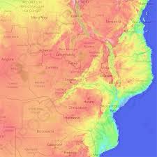 It touches the north eastern borders of namibia and botswana near victoria falls. Zambezi River Topographic Map Elevation Relief