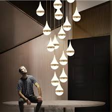 Dutti Led Pendant Light Long Staircase Lamp Post Modern Rotary Crystal Chandelier Duplex Villa Lamp Creative Personality Dining Room Lamp Luxurious Diameter 40cm High 120cm 7 Head Tricolour Tone Dutti Led Chandelier