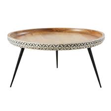 table basse ronde en manguier massif sculpte et metal noir krishna table basse ronde table basse decoration table basse