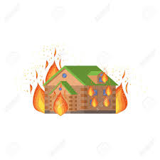 House On Fire Natural Forces Threat Flat Vector Illustration Royalty Free Cliparts Vectors And Stock Illustration Image 61402370 Firefighter team rescue people from burning house, vector illustration.
