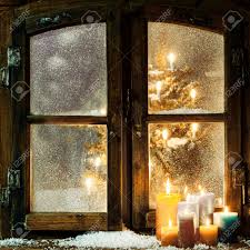 Welcoming Christmas Window In A Log Cabin With A Group Of Burning Stock Photo Picture And Royalty Free Image Image 32819711