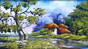 Village Scenery Acrylic Painting Drawing Of House Painting Painting Drawing House Drawing Watercolour bird in sunset drawing watercolour bird in sunset. village scenery acrylic painting