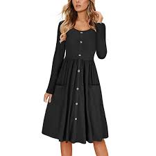 Une mode de qualité et durable au meilleur prix. Femmes O Bouton Cou Solides Robe A Manches Longues Pocket Casual Long Beach Maxi Dress Noir Noir Cdiscount Pret A Porter