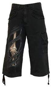 Pantacourt cargo jean stretch confort : Pantacourt Cargo Homme Spiral Bone Rips Rock A Gogo Vetements Homme Short Homme Jeans Noirs
