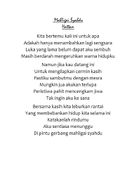 Aku mencintaimu karena sela jemari tanganku ini, hanya tergenapkan utuh oleh jemarimu ketika kita saling menggenggam. Mahligai Syahdu