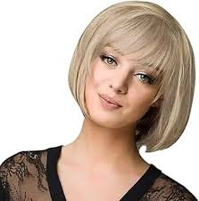 BECUS 10inches Short Bob Wig with Bangs Heat Resistant Synthetic Straight  Wigs for Women Cute Dark Ash Blonde blended with Blonde 16/613 (Free Wig  Cap) : Buy Online at Best Price in KSA