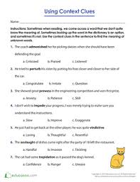 Learn to identify context clues and use them to determine word meaning worksheet on following page time needed: Using Context Clues Worksheet Education Com
