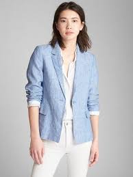 Gap Womens Linen Blazer Blue Chambray Jacket Outfit Women Linen Blazers Women Blazer Outfits For Women