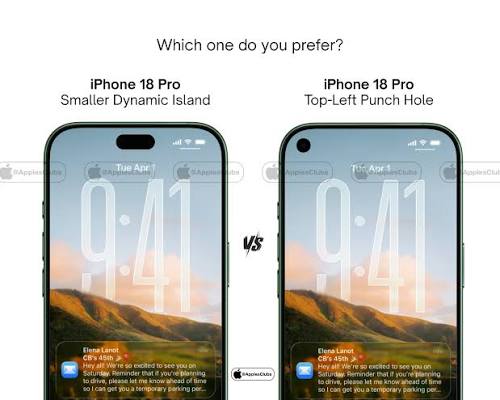 iPhone 18 Pro - Bạn thích thiết kế nào? 1) Hòn đảo động cơ nhỏ hơn 2) Lỗ  đâm ở phía trên bên trái
