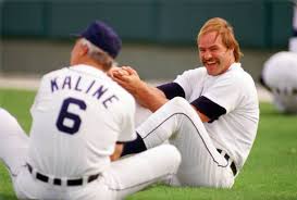 Al Kaline - Detroit Tigers WDIV-TV game analyst Al Kaline and Detroit  Tigers outfielder Kirk Gibson #23 stretch during spring training circa 1986  at Joker Marchant Stadium in Lakeland, Florida. | Facebook