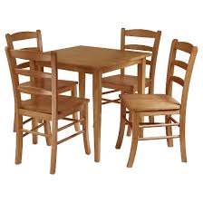 5 Piece Groveland Dining Table Set With Ladder Back Chairs Wood Light Oak Winsome Oak Dining Sets Square Kitchen Tables Square Dining Tables