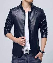 Men S Navy Long Sleeve Zip Up Jackets Plain Color Design Stand Collar Side Pockets Interna Mens Leather Jacket Casual Mens Coats Casual Leather Jacket Men