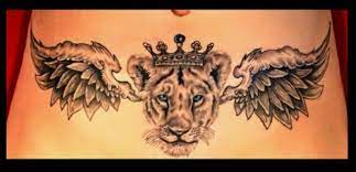 Lioness Tattoo With Wings And Crown Lower Tummy Black Wolf Tattoos Belfast Lioness Tattoo Neck Tattoo Belly Tattoos