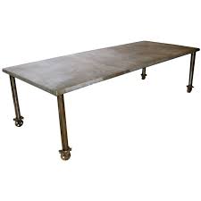 Industrial Zinc Top Dining Table On Wheels 1stdibs Com Industrial Dining Table Zinc Table Dining Table