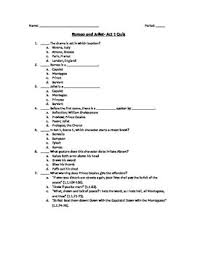 Romeo And Juliet Act 1 Quiz And Answer Key Romeo And Juliet Shakespeare Lessons Ap Language And Composition