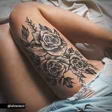Black And White Floral Thigh Tattoo Roses Floral Huge Temporary Tattoo Flowers Bouquet Black And White Illustration Linework Drawing Temp Tat Large B Floral Thigh Tattoos Leg Tattoos Girl Tattoos