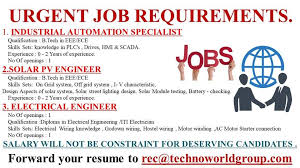 Urgent Job Requirements Forward Your Resume Rec Technoworldgroup Com No Experience Jobs Off Grid System Vocational College