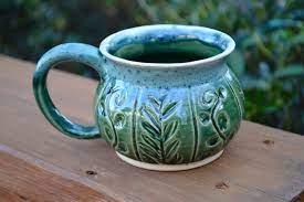 Green Vines Handmade Pottery Mug 12oz Pottery Mugs Handmade Pottery Pottery Cups