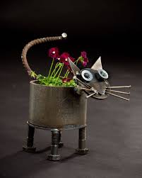 Scrap metal yard art flowers. Scrap Metal Cat Recycled Flower Pot Planter Etsy Scrap Metal Art Metal Garden Art Metal Yard Art