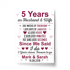 The ideal anniversary gift for husband is any kind of physical affection or romance. 5th Wedding Anniversary Gift Wife Husband Personalised Present